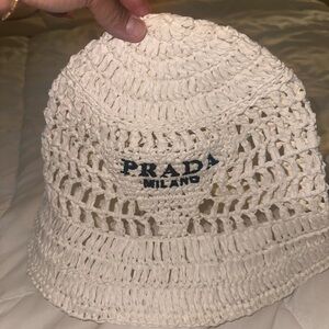 Prada Cream Crochet Bucket Hat